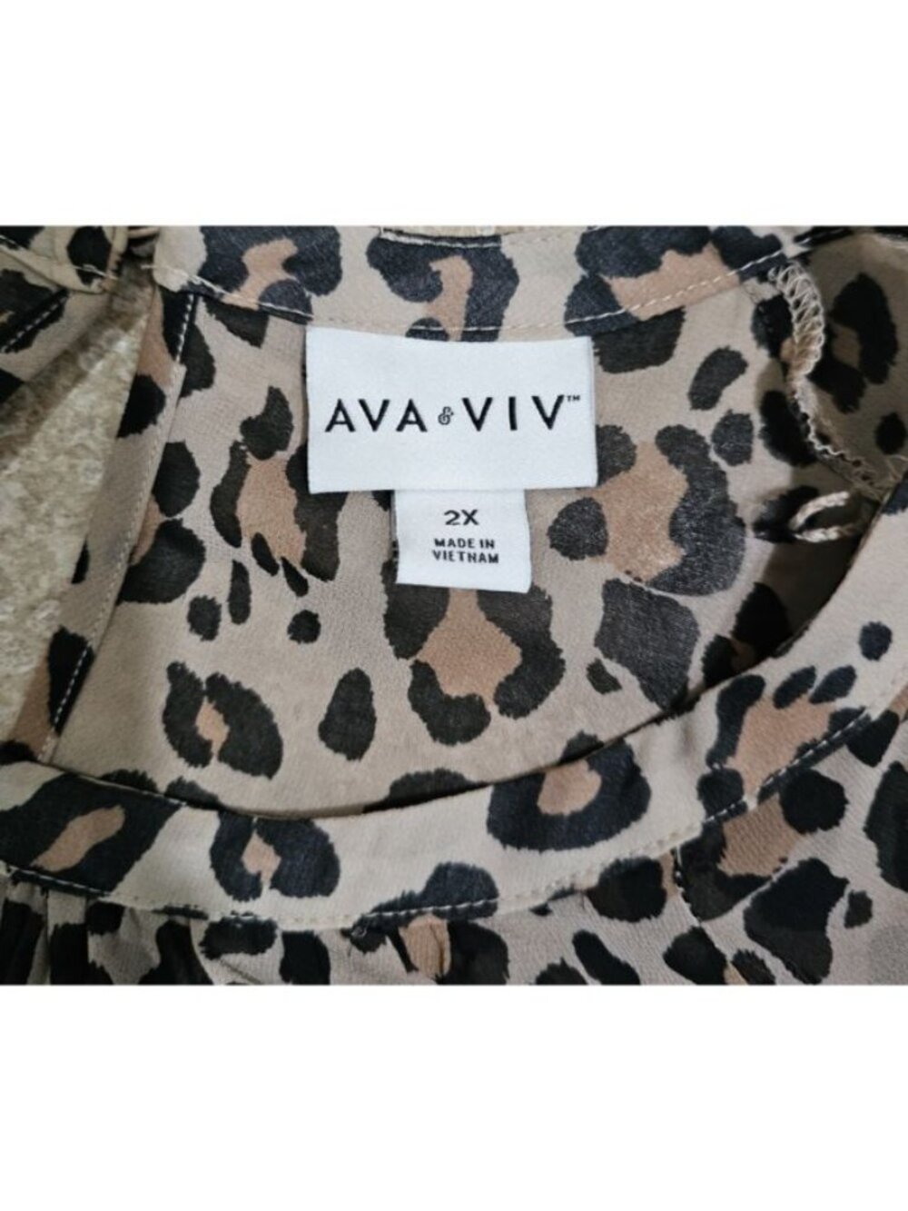 Ava & Viv Women 2X Leopard Print Blouse Ruffle Sleeve Sheer Boho Statement Top - Picture 5 of 7